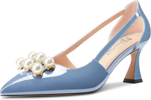 TNYNFBEB Women Chunky Block Mid Heel Close Pointed Toe Pumps Slip-on Rhinestone Crystal Party Cute 2.6 Inches Heels