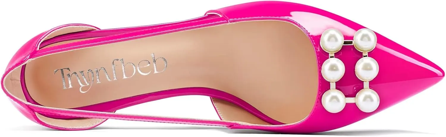 TNYNFBEB Women Chunky Block Mid Heel Close Pointed Toe Pumps Slip-on Rhinestone Crystal Party Cute 2.6 Inches Heels