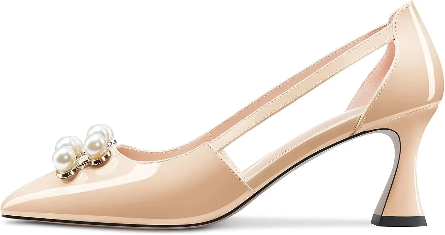 TNYNFBEB Women Chunky Block Mid Heel Close Pointed Toe Pumps Slip-on Rhinestone Crystal Party Cute 2.6 Inches Heels