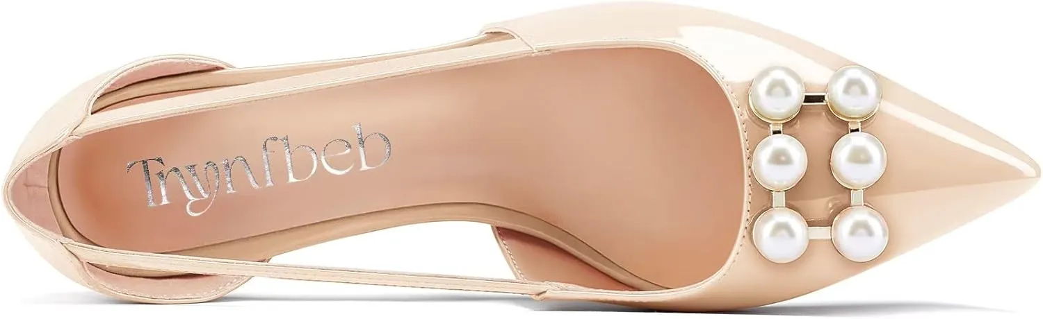 TNYNFBEB Women Chunky Block Mid Heel Close Pointed Toe Pumps Slip-on Rhinestone Crystal Party Cute 2.6 Inches Heels