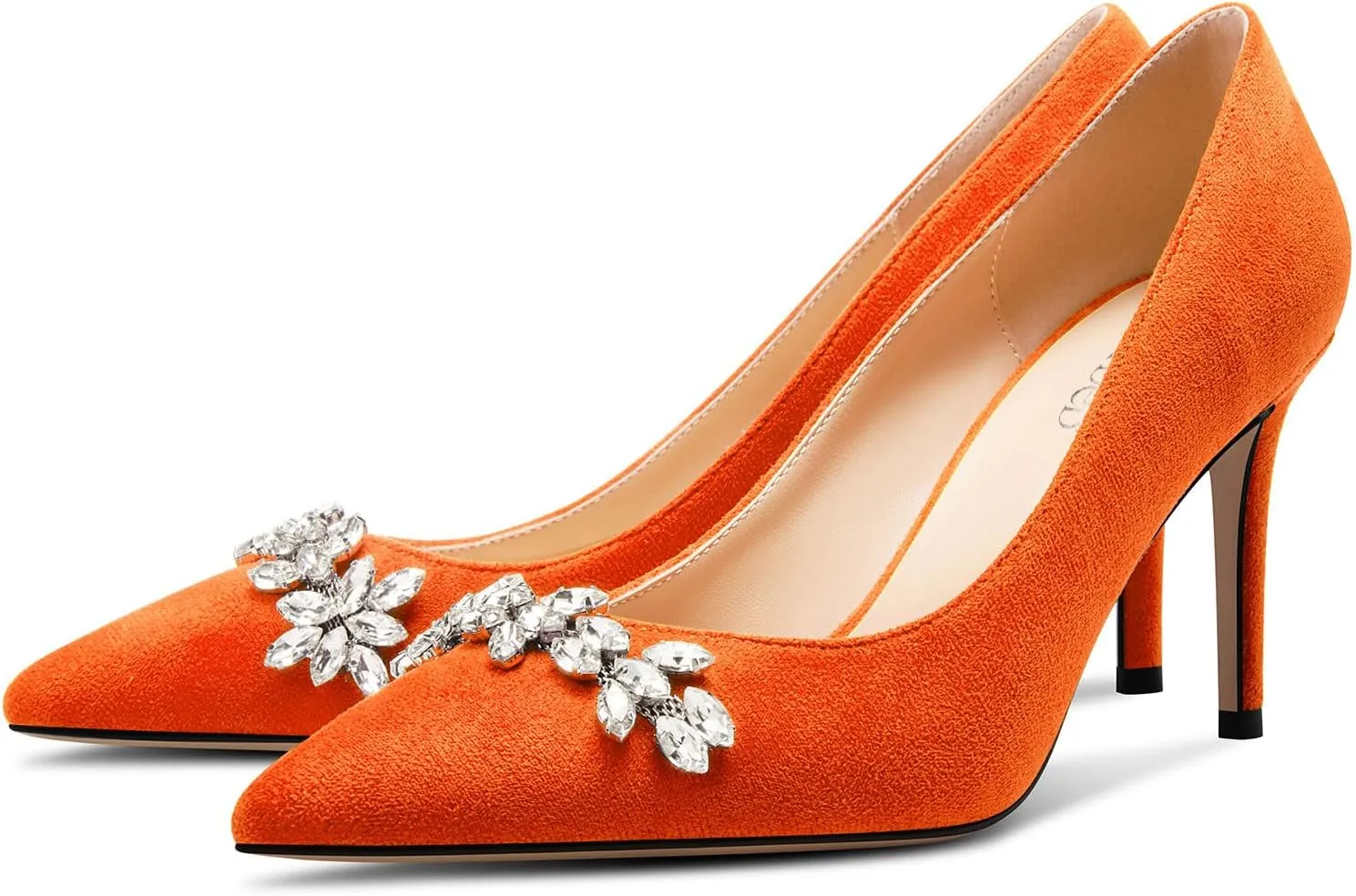 TNYNFBEB Womens Mid Heel Pointed Toe Pumps Slip-on Rhinestone Crystal Prom Wedding Summer Basic Classic Cute 3.2 Inches Heels