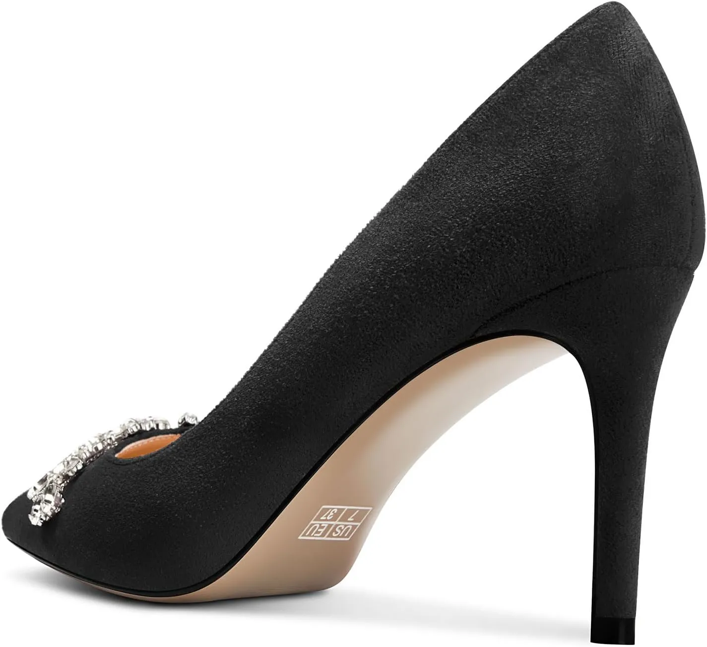 TNYNFBEB Womens Mid Heel Pointed Toe Pumps Slip-on Rhinestone Crystal Prom Wedding Summer Basic Classic Cute 3.2 Inches Heels