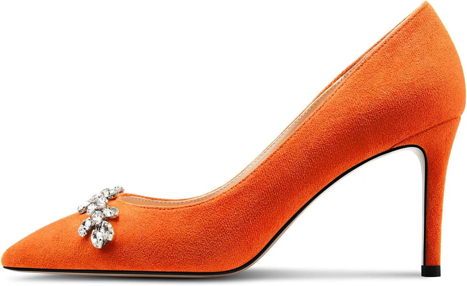 TNYNFBEB Womens Mid Heel Pointed Toe Pumps Slip-on Rhinestone Crystal Prom Wedding Summer Basic Classic Cute 3.2 Inches Heels