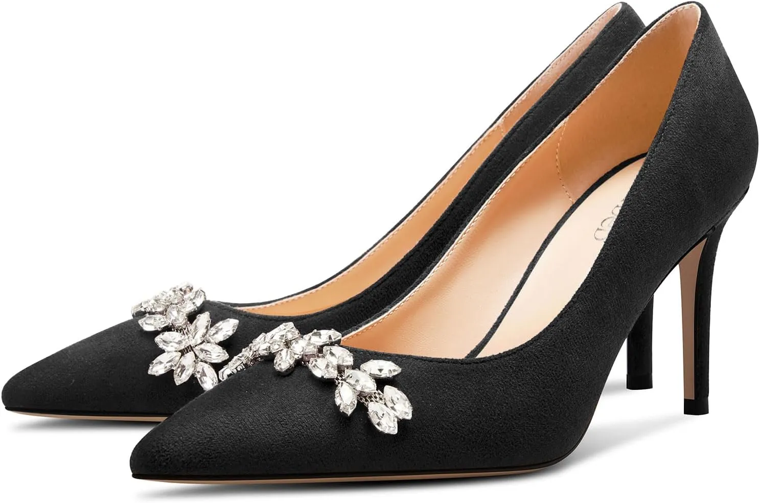 TNYNFBEB Womens Mid Heel Pointed Toe Pumps Slip-on Rhinestone Crystal Prom Wedding Summer Basic Classic Cute 3.2 Inches Heels