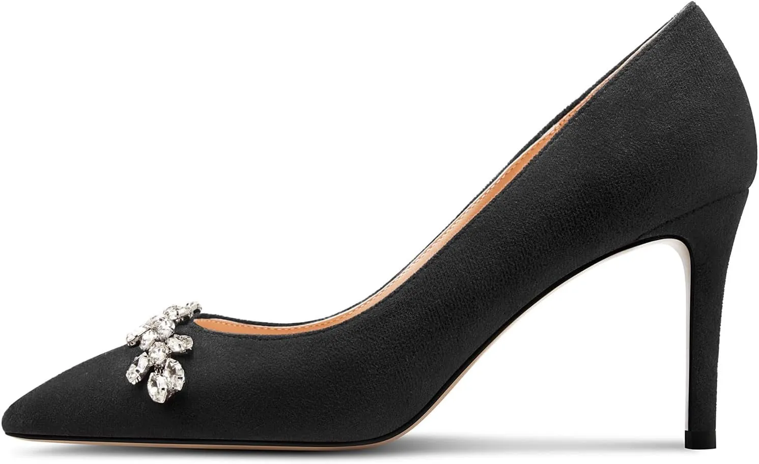 TNYNFBEB Womens Mid Heel Pointed Toe Pumps Slip-on Rhinestone Crystal Prom Wedding Summer Basic Classic Cute 3.2 Inches Heels