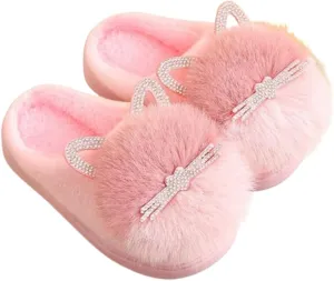 Toddler Slippers Fuzzy Girls Kids Slippers Cute Cat House Slipper Fluffy Slipper Cartoon Plush Slipper Winter Warm Kids Shoes, F-GY-CTX020