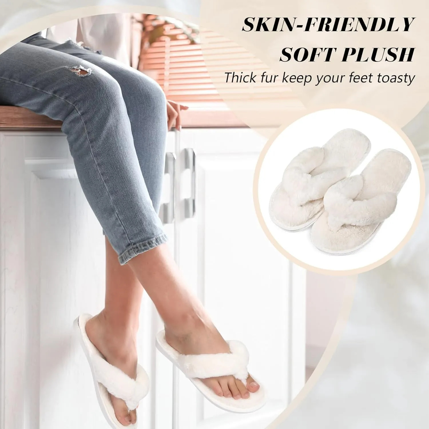 Toulite Bridesmaid Slippers Set of 6 White Fuzzy Slippers for Women Bulk Fluffy Furry Open Toe Soft House Shoes