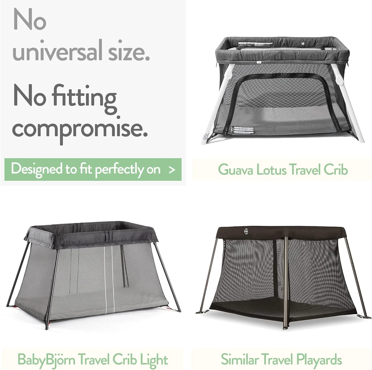Travel Crib Fitted Sheets Compatible With Guava Lotus, Baby Bjorn, Dream on Me Travel Crib Light Playard – Fits Perfectly on 24 x 42” Mattress Without Bunching Up – Snuggly Soft Jersey Cotton – 2 Pack