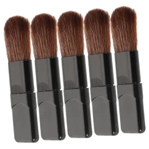 Travel-friendly Makeup Brush Set 5pcs Small Blush Brush Flat Foundation Brush Soft Fiber Applicator for On-the-