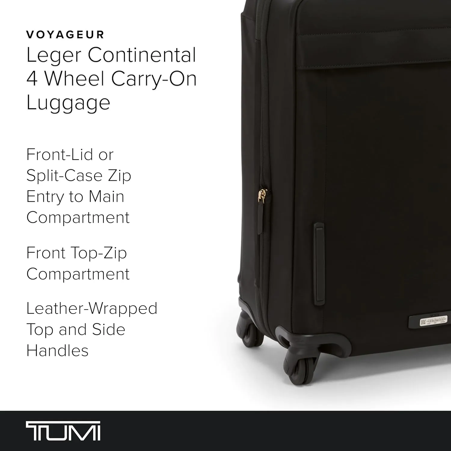 TUMI - Voyageur Leger 4 Wheel Carry-On Luggage - Lightweight and Spacious, Sleek Silhouette, Durable Women's Suitcase - 21.8" Continental Expandable Carry-On, Black with Gold Hardware