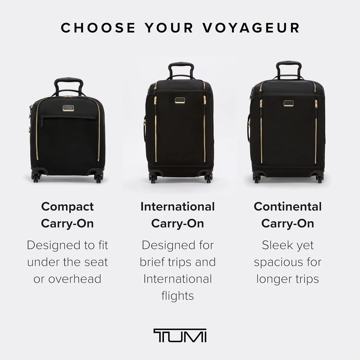 TUMI - Voyageur Leger 4 Wheel Carry-On Luggage - Lightweight and Spacious, Sleek Silhouette, Durable Women's Suitcase - 21.8" International Expandable Carry-On, Black with Gold Hardware