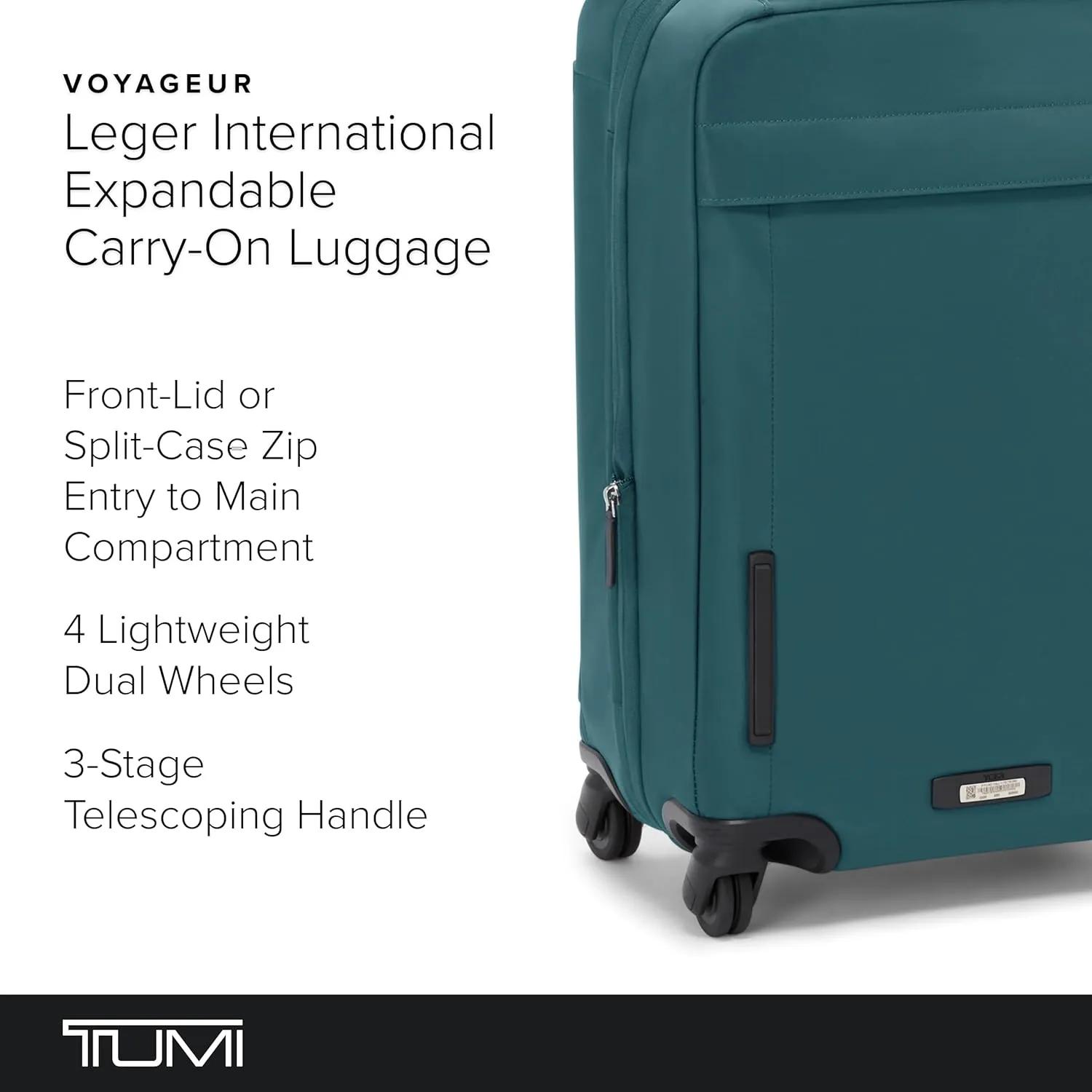 TUMI - Voyageur Leger 4 Wheel Carry-On Luggage - Lightweight and Spacious, Sleek Silhouette, Durable Women's Suitcase - 21.8" International Expandable Carry-On, Lagoon with Silver Hardware