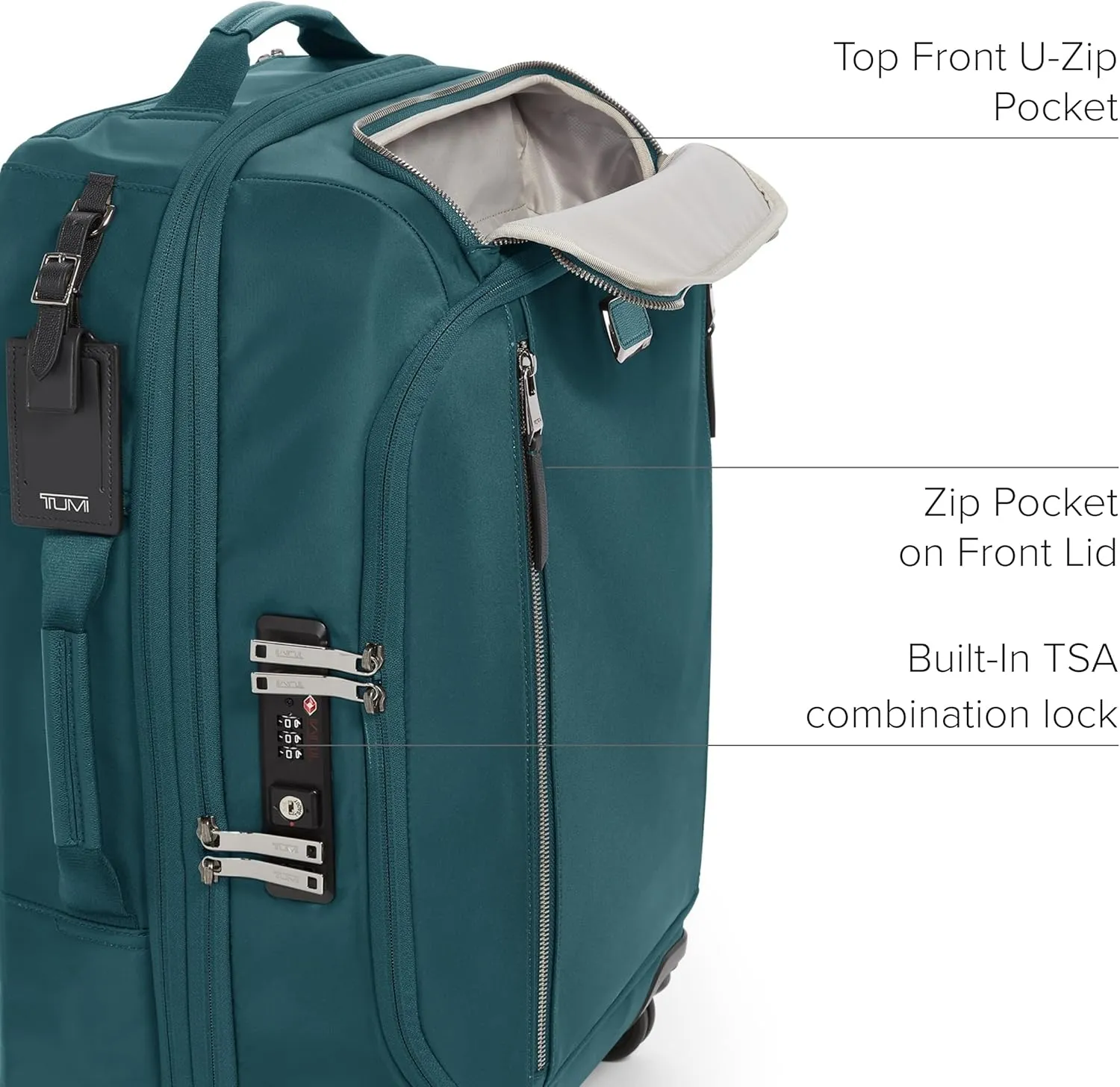 TUMI - Voyageur Leger 4 Wheel Carry-On Luggage - Lightweight and Spacious, Sleek Silhouette, Durable Women's Suitcase - 21.8" International Expandable Carry-On, Lagoon with Silver Hardware