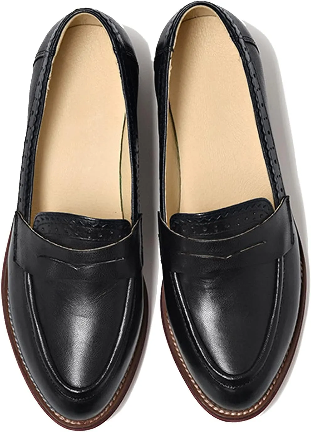 U-lite Women's Classic Sheepskin Penny Loafers Comfortable Slip On Dress Flats Shoes