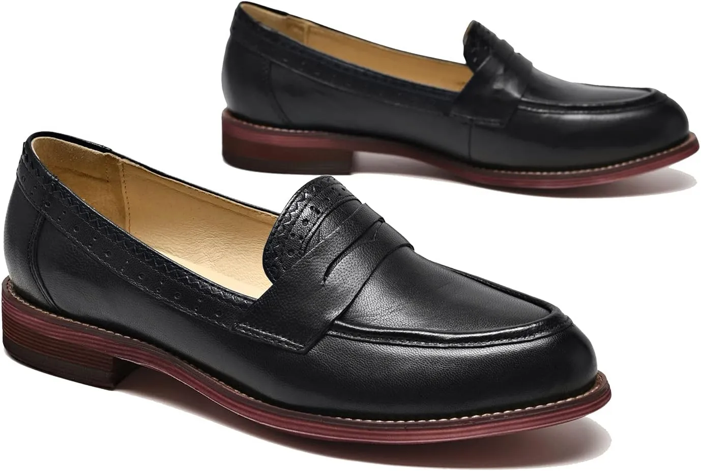 U-lite Women's Classic Sheepskin Penny Loafers Comfortable Slip On Dress Flats Shoes