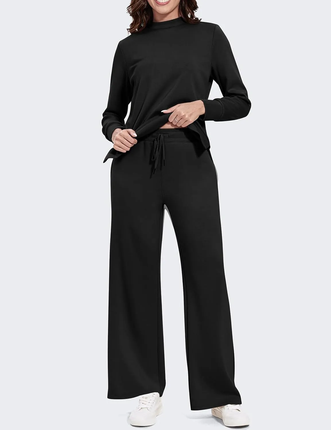 UEU Women's 2 Piece Outfits Lounge Sets Fall Long Sleeve Sweatsuits Wide Leg Pants Travel Casual Matching Tracksuit Clothes