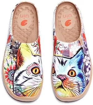 UIN Women's Slip On Mules Comfortable Flat Lightweight Wide Toe Clog Casual Art Painted Travel Shoes Malaga Series