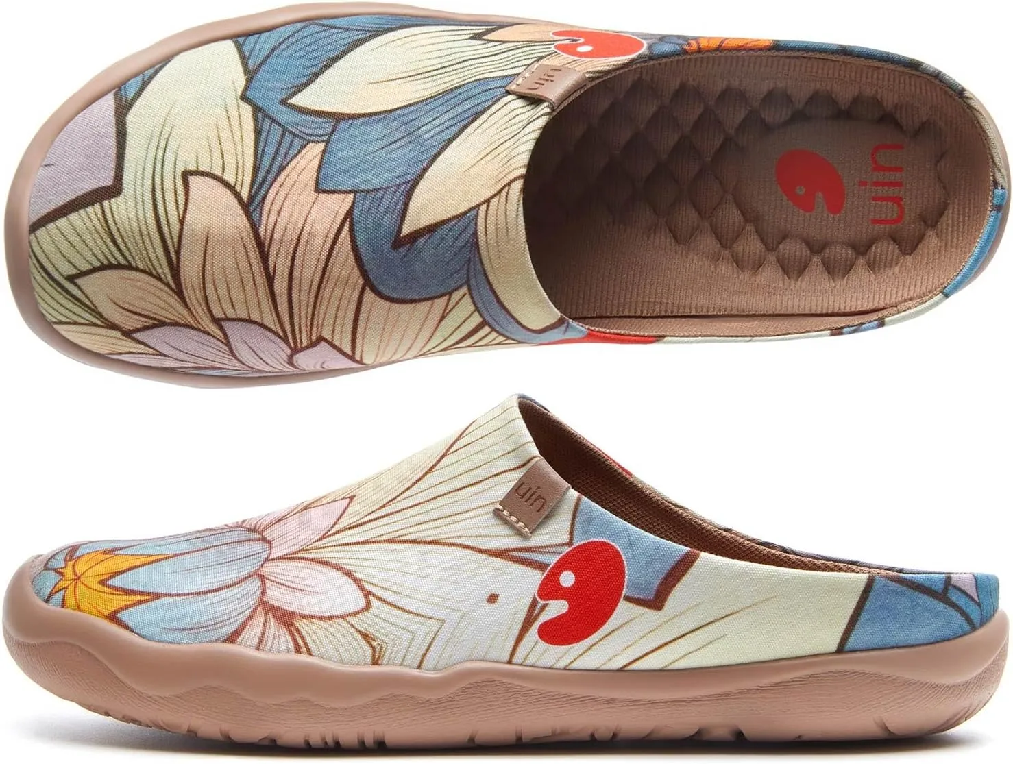 UIN Women's Slip On Mules Comfortable Flat Lightweight Wide Toe Clog Casual Art Painted Travel Shoes Malaga Series