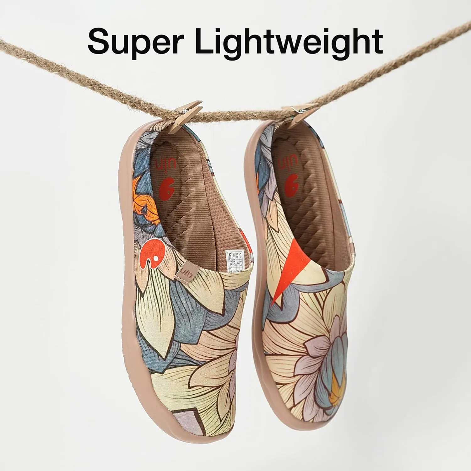 UIN Women's Slip On Mules Comfortable Flat Lightweight Wide Toe Clog Casual Art Painted Travel Shoes Malaga Series