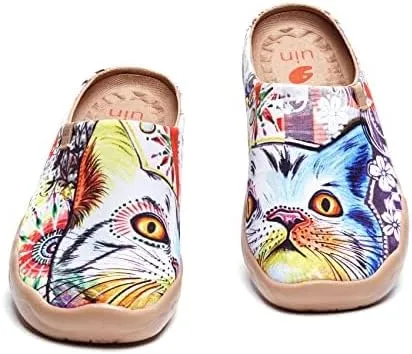 UIN Women's Slip On Mules Comfortable Flat Lightweight Wide Toe Clog Casual Art Painted Travel Shoes Malaga Series