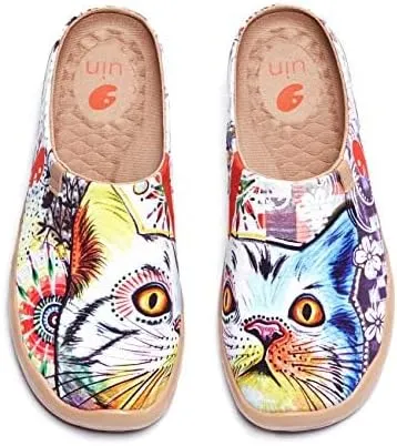 UIN Women's Slip On Mules Comfortable Flat Lightweight Wide Toe Clog Casual Art Painted Travel Shoes Malaga Series