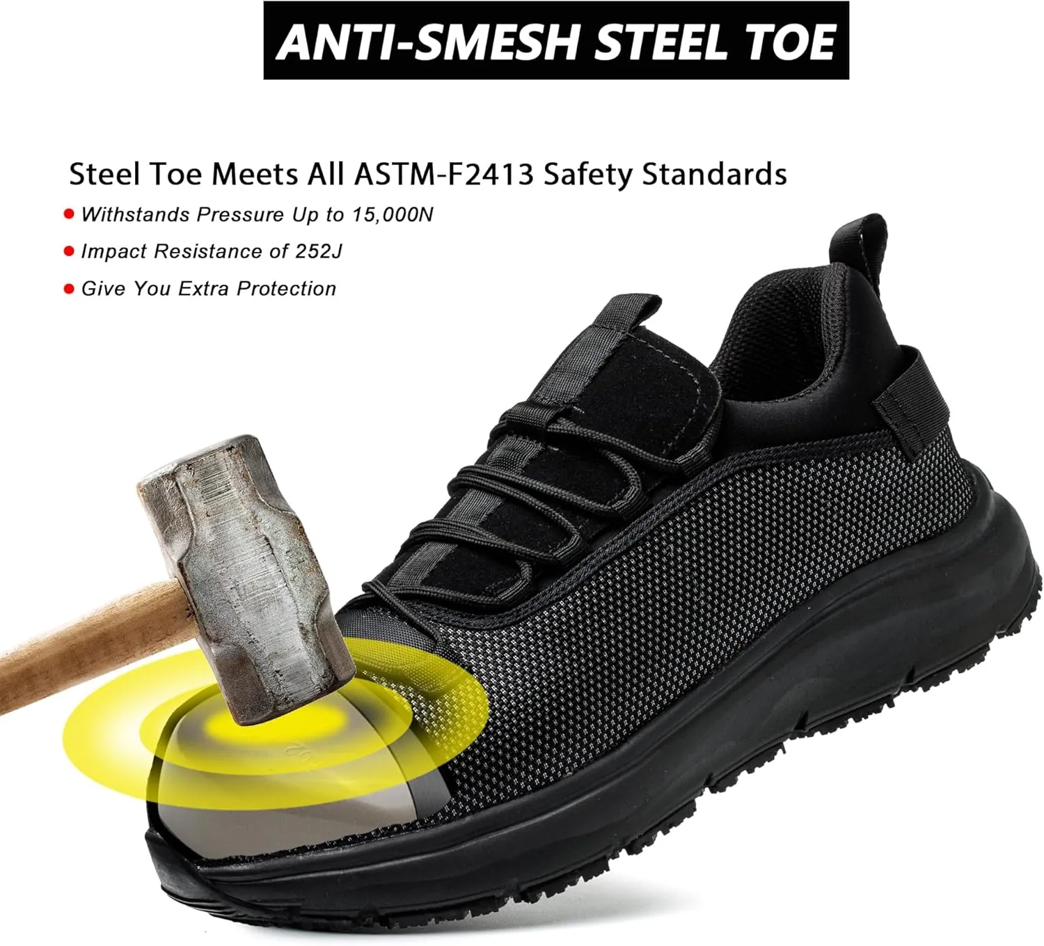 ulogu Non Slip Steel Toe Work Shoes for Men Women,Waterproof Lightweight Comfy Safety Roofing Sneakers