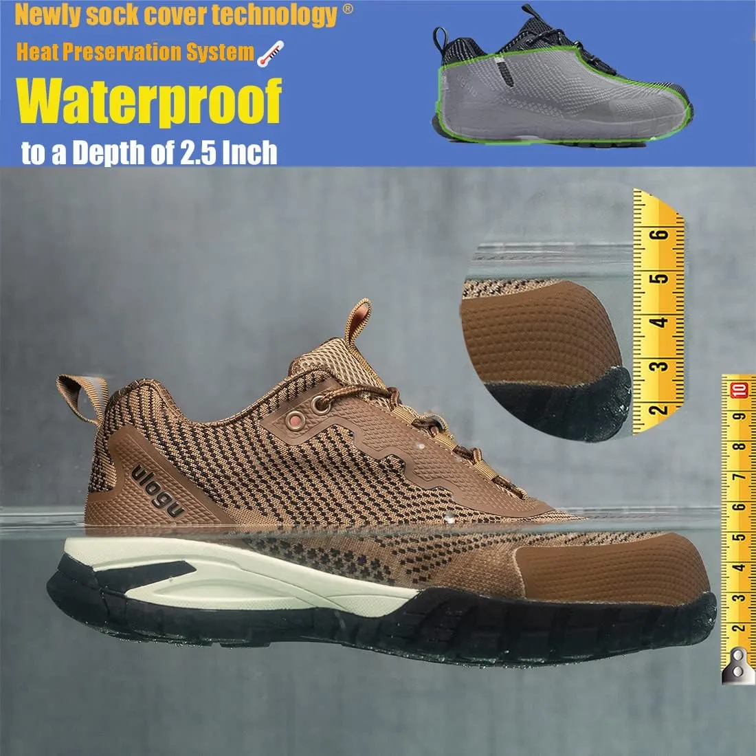 ulogu Waterproof Steel Toe Shoes for Men Comfy Lightweight Non Slip Safety Work Sneakers 6-Month Warranty
