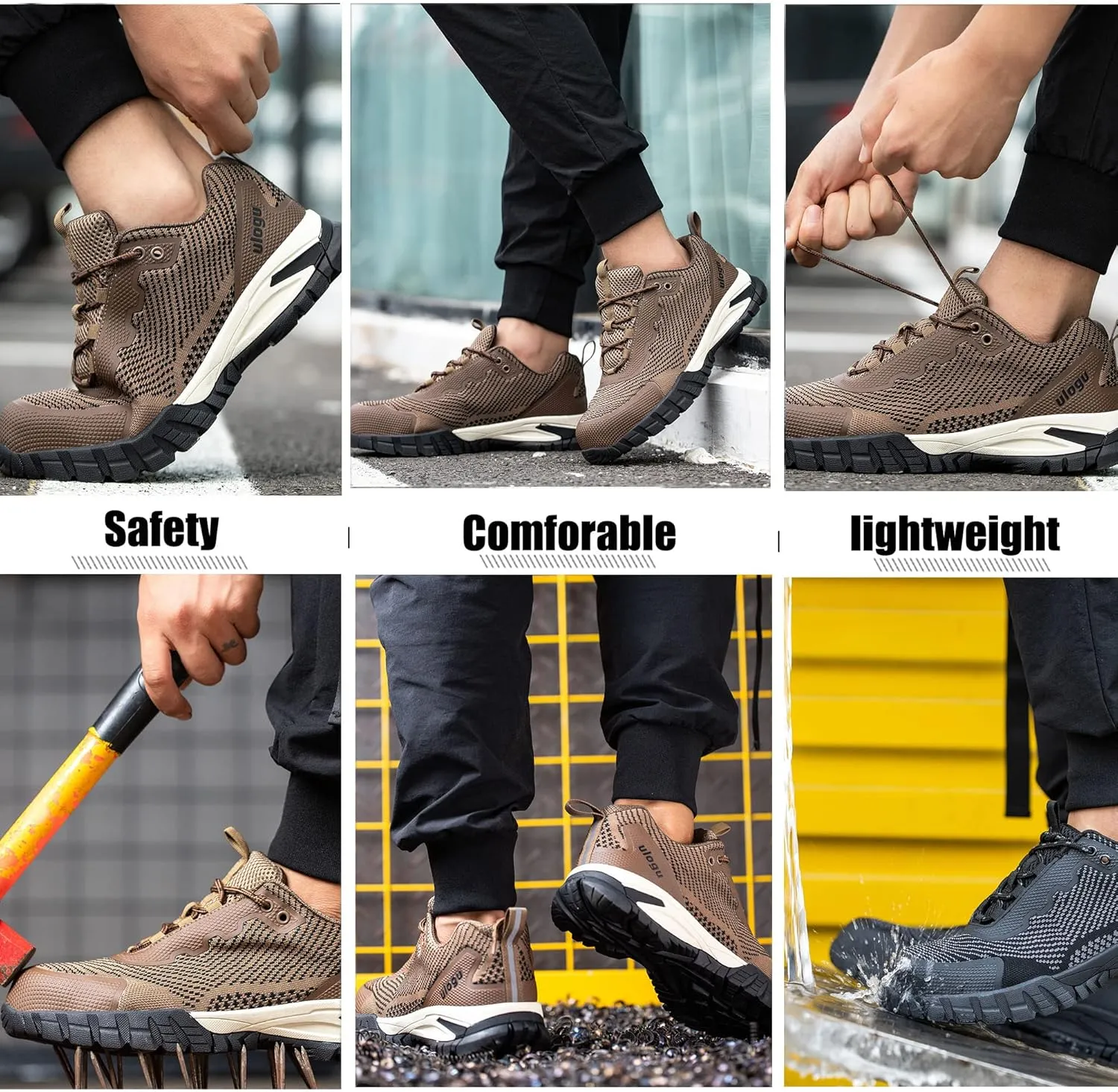 ulogu Waterproof Steel Toe Shoes for Men Comfy Lightweight Non Slip Safety Work Sneakers 6-Month Warranty