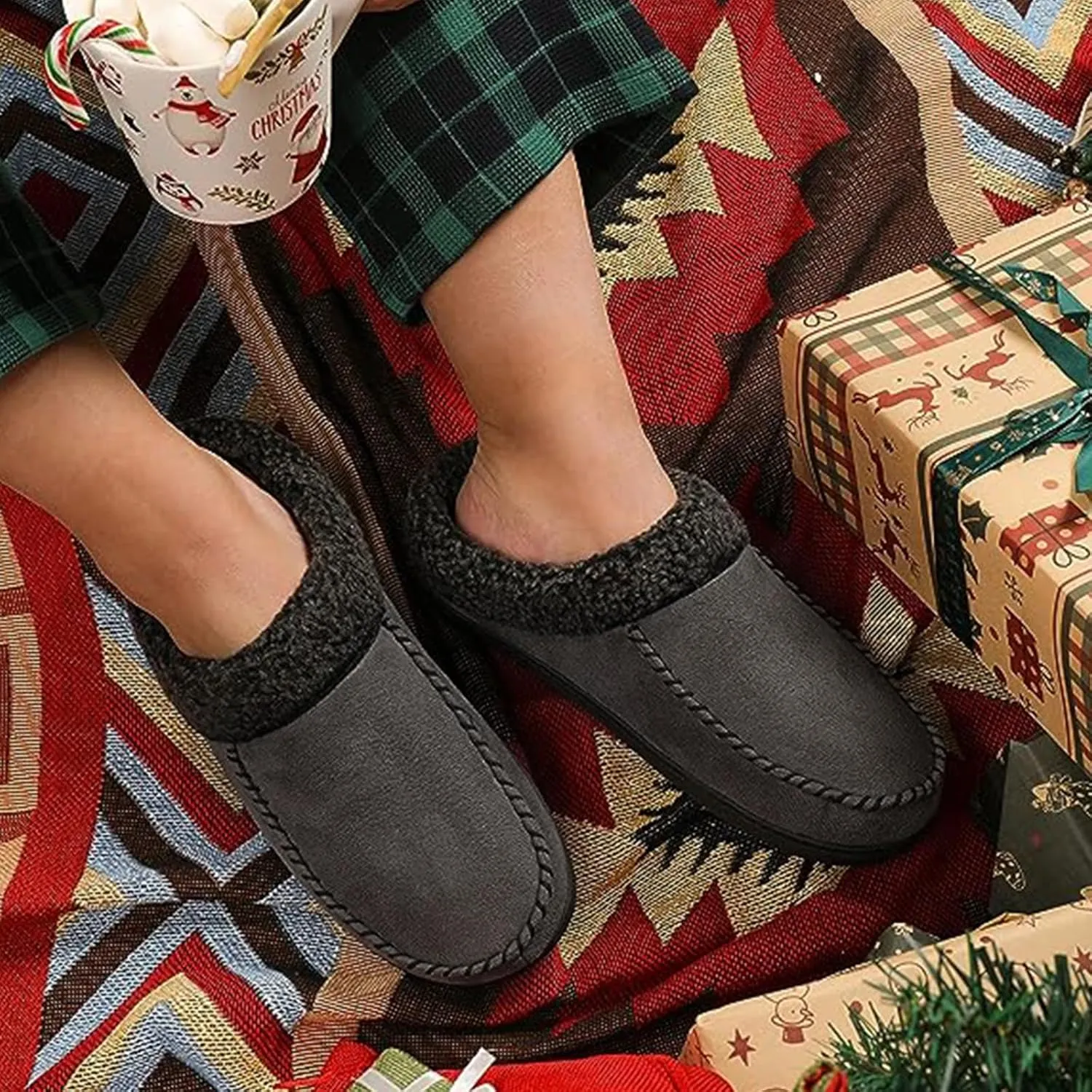 ULTRAIDEAS Men's Nealon Moccasin Clog Slipper, Slip on Indoor/Outdoor House Shoes