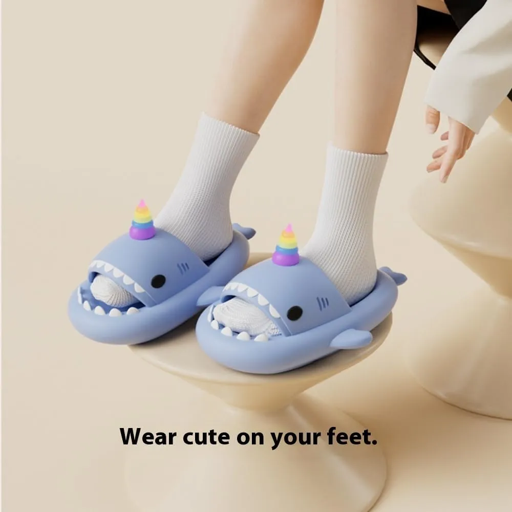 Unicorn Shark Slippers，Glowing Unicorn Fun Shark Slippers, Summer Thick-soled EVA Non-slip Quick-drying Shark Slippers, Unisex