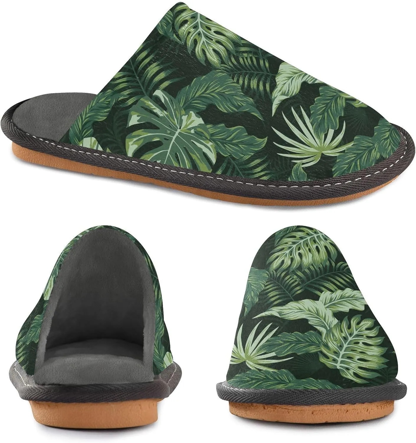 Unisex Exotic Green Leaves Women's Cosy Slip-On Slippers,Casual Breathable Memory Foam Scuff Lazy Mens House Shoes for Leisure Indoor/Outdoor Size 4-11