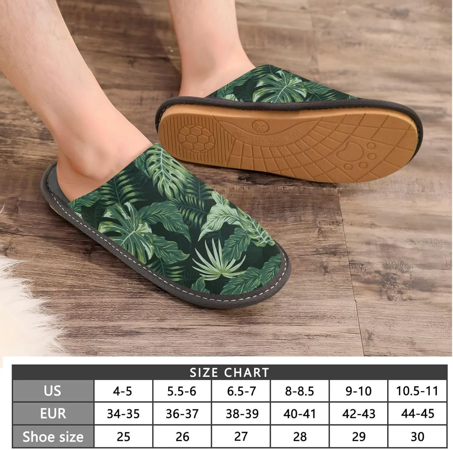 Unisex Exotic Green Leaves Women's Cosy Slip-On Slippers,Casual Breathable Memory Foam Scuff Lazy Mens House Shoes for Leisure Indoor/Outdoor Size 4-11
