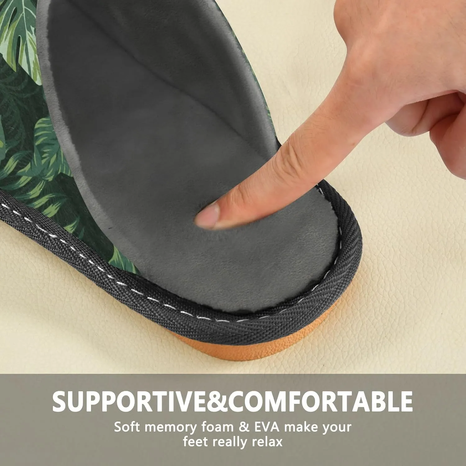 Unisex Exotic Green Leaves Women's Cosy Slip-On Slippers,Casual Breathable Memory Foam Scuff Lazy Mens House Shoes for Leisure Indoor/Outdoor Size 4-11