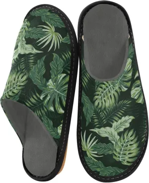 Unisex Exotic Green Leaves Women's Cosy Slip-On Slippers,Casual Breathable Memory Foam Scuff Lazy Mens House Shoes for Leisure Indoor/Outdoor Size 4-11