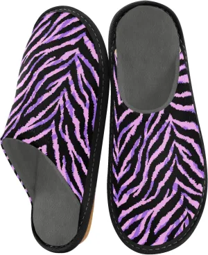 Unisex Exotic Wild Purple Black Zebra Women's Cosy Slip-On Slippers,Casual Breathable Memory Foam Scuff Lazy Mens House Shoes for Leisure Indoor/Outdoor Size 4-11