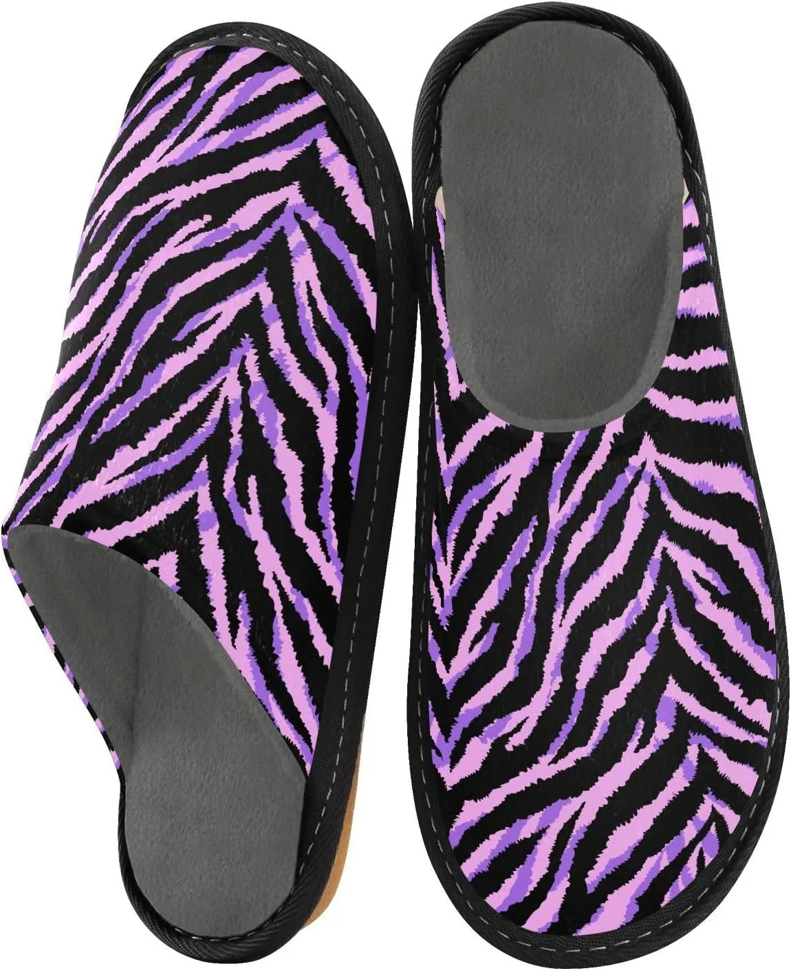 Unisex Exotic Wild Purple Black Zebra Women's Cosy Slip-On Slippers,Casual Breathable Memory Foam Scuff Lazy Mens House Shoes for Leisure Indoor/Outdoor Size 4-11