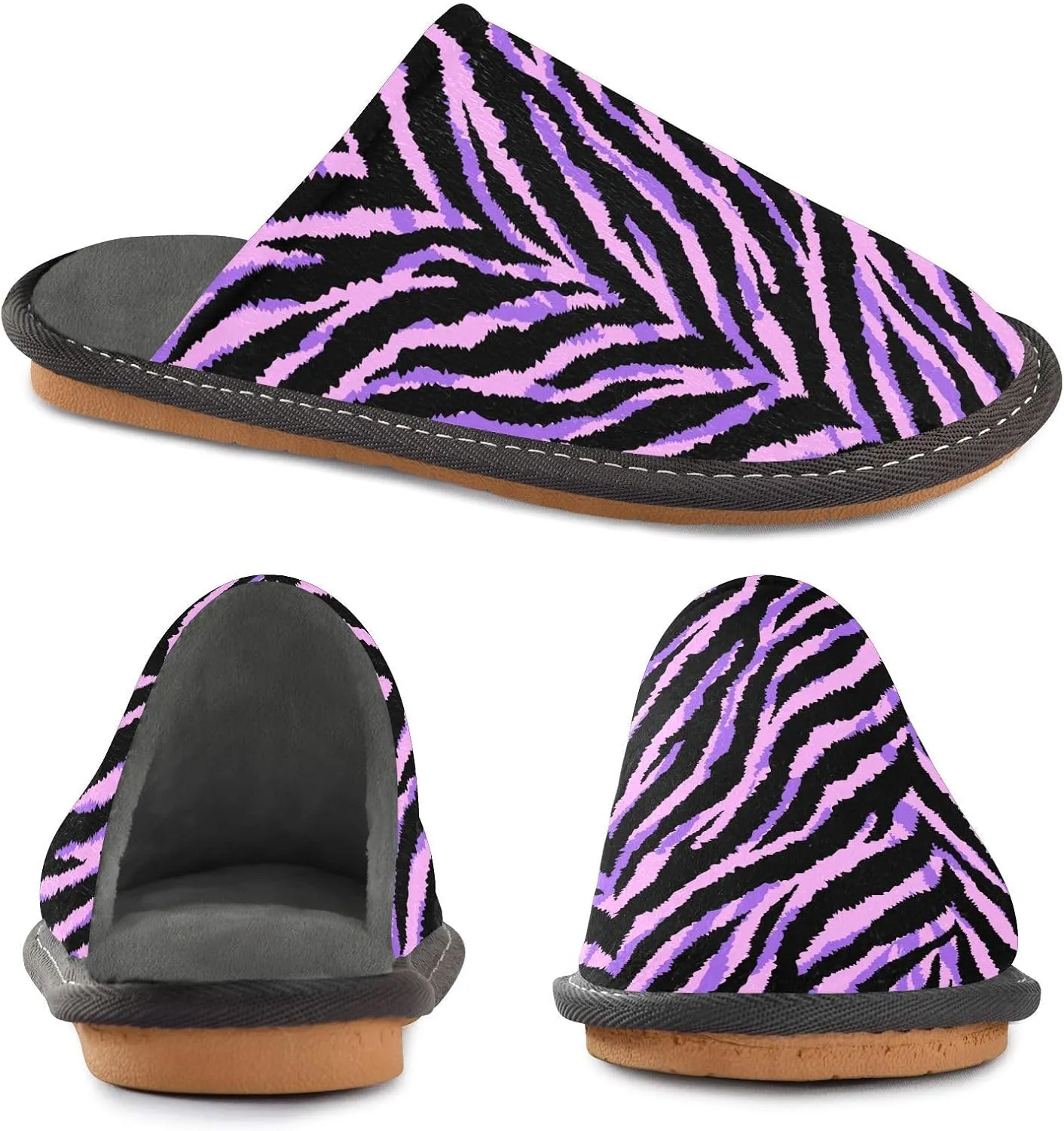 Unisex Exotic Wild Purple Black Zebra Women's Cosy Slip-On Slippers,Casual Breathable Memory Foam Scuff Lazy Mens House Shoes for Leisure Indoor/Outdoor Size 4-11