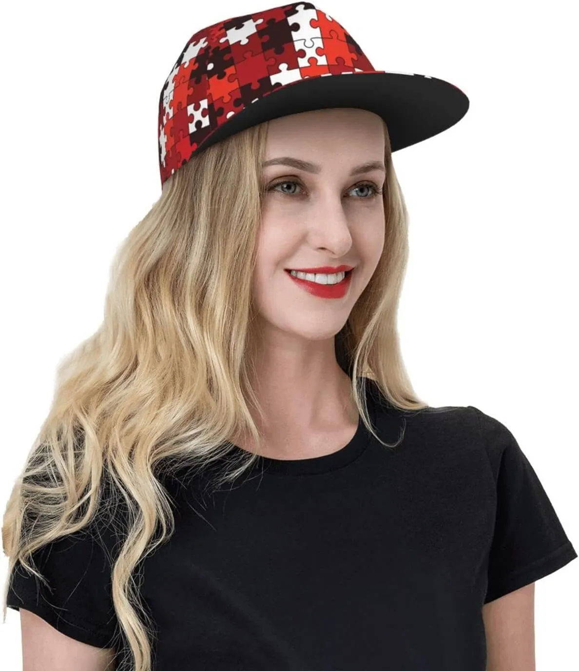 Unisex Red Checkered Squares Snapback Hats Adjustable Flat Brim Trucker Hat Baseball Cap