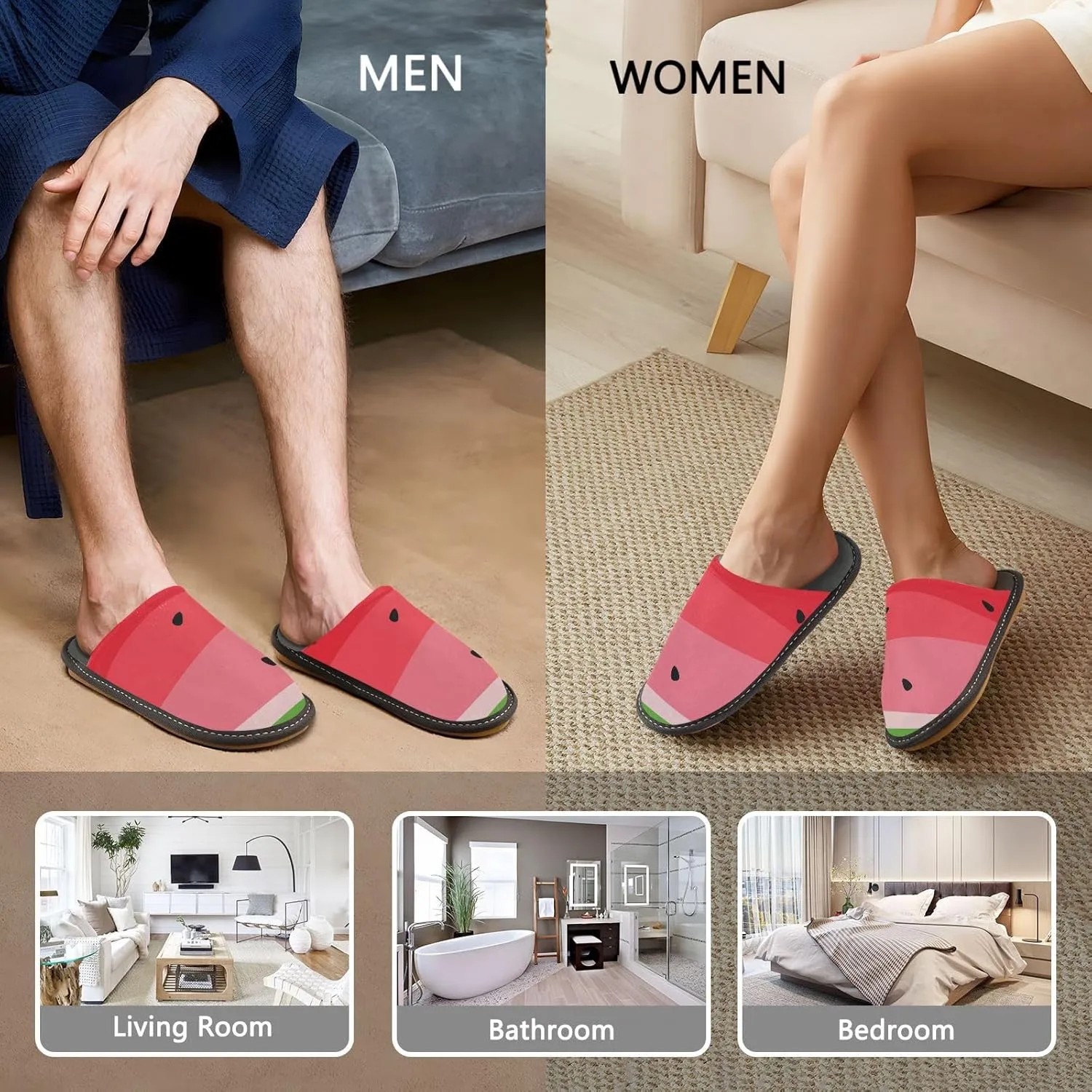 Unisex Summer Cute Watermelon Pattern Women's Cosy Slip-On Slippers,Casual Breathable Memory Foam Scuff Lazy Mens House Shoes for Leisure Indoor/Outdoor Size 4-11