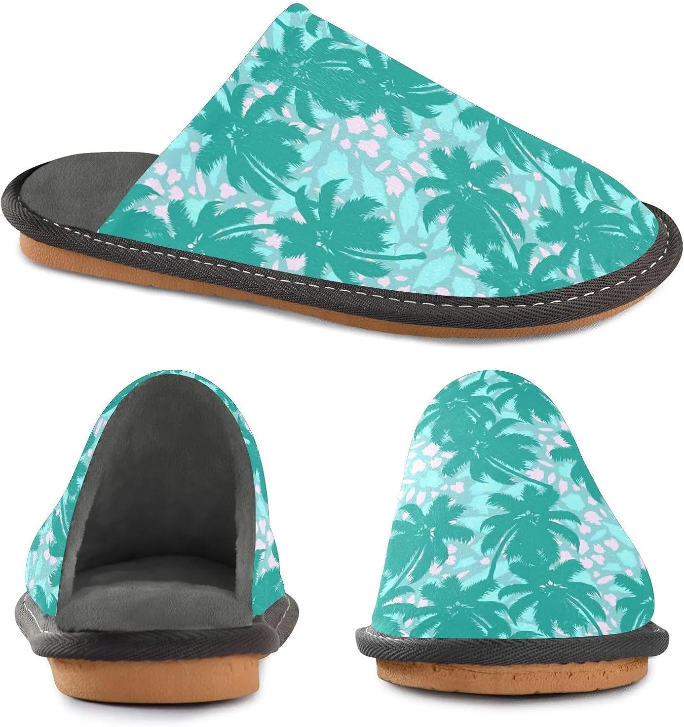 Unisex Tropical Leaves Floral Women's Cosy Slip-On Slippers,Casual Breathable Memory Foam Scuff Lazy Mens House Shoes for Leisure Indoor/Outdoor Size 4-11