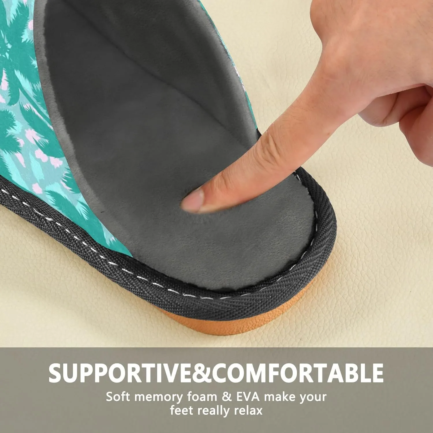 Unisex Tropical Leaves Floral Women's Cosy Slip-On Slippers,Casual Breathable Memory Foam Scuff Lazy Mens House Shoes for Leisure Indoor/Outdoor Size 4-11