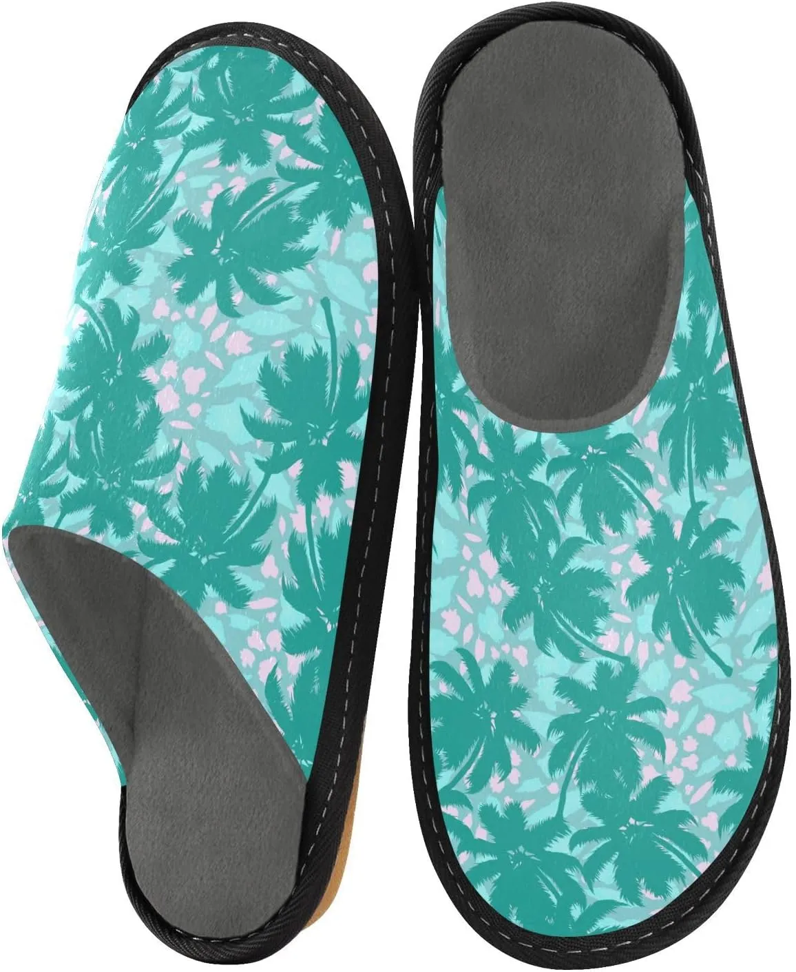 Unisex Tropical Leaves Floral Women's Cosy Slip-On Slippers,Casual Breathable Memory Foam Scuff Lazy Mens House Shoes for Leisure Indoor/Outdoor Size 4-11