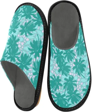 Unisex Tropical Leaves Floral Women's Cosy Slip-On Slippers,Casual Breathable Memory Foam Scuff Lazy Mens House Shoes for Leisure Indoor/Outdoor Size 4-11