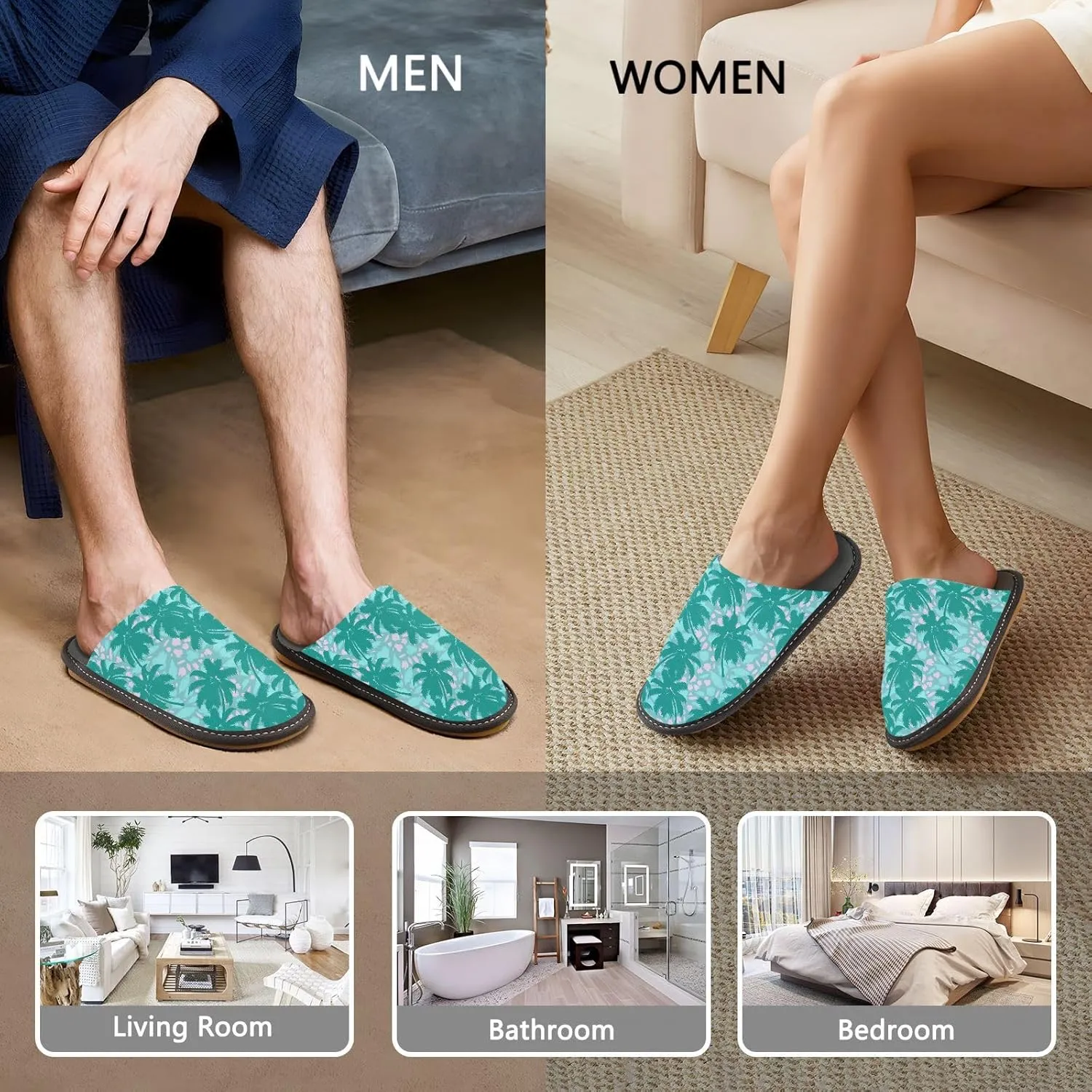 Unisex Tropical Leaves Floral Women's Cosy Slip-On Slippers,Casual Breathable Memory Foam Scuff Lazy Mens House Shoes for Leisure Indoor/Outdoor Size 4-11