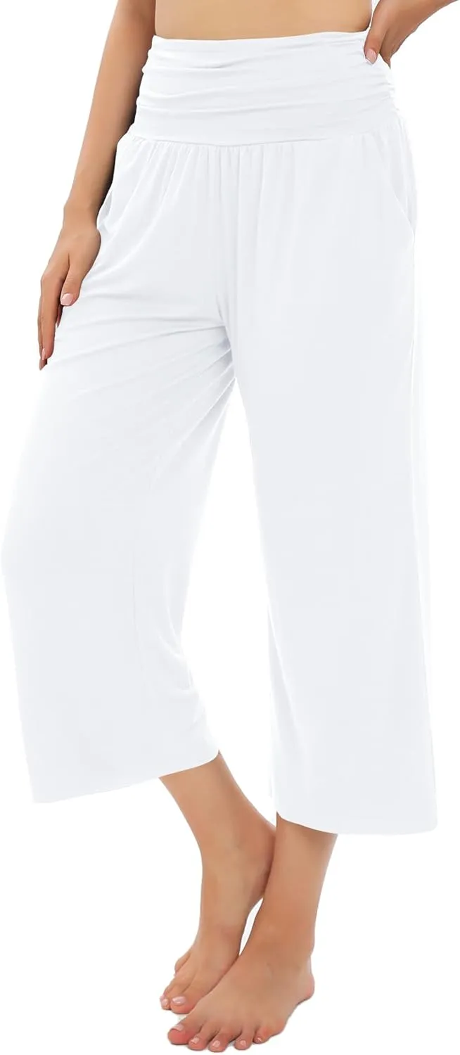 Urban CoCo Women's Comfy Yoga Capri Pants Casual Wide Leg Sweatpants High Waist Stretch Cropped Pants