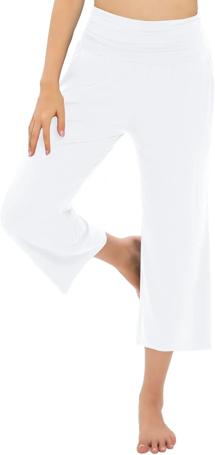 Urban CoCo Women's Comfy Yoga Capri Pants Casual Wide Leg Sweatpants High Waist Stretch Cropped Pants