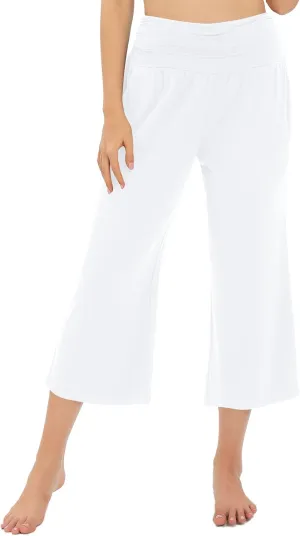 Urban CoCo Women's Comfy Yoga Capri Pants Casual Wide Leg Sweatpants High Waist Stretch Cropped Pants