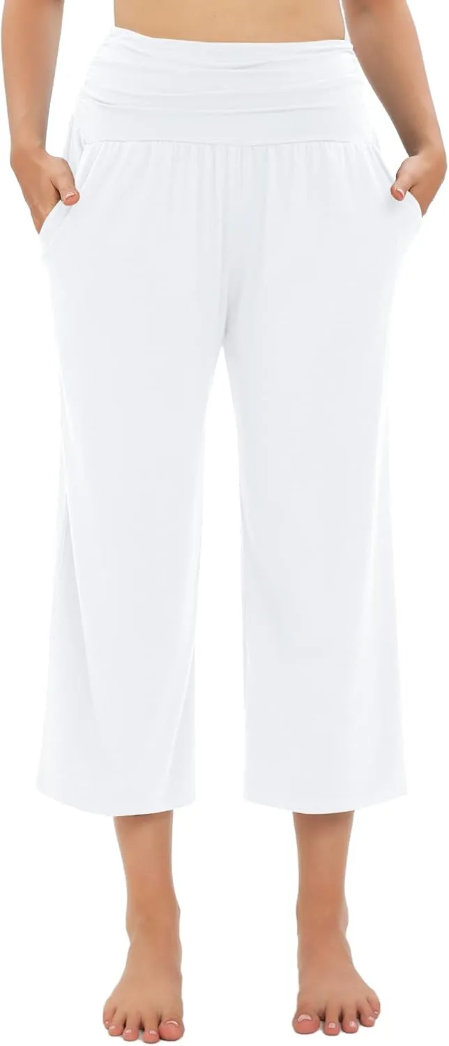 Urban CoCo Women's Comfy Yoga Capri Pants Casual Wide Leg Sweatpants High Waist Stretch Cropped Pants