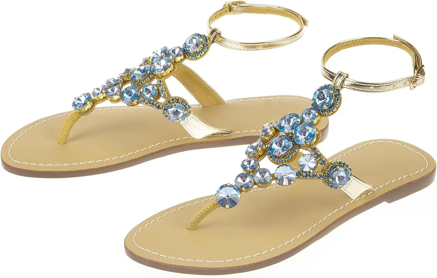 UTIKLIOU Women's Rhinestone Flat Sandals T-Strap Thong Sandals Summer Flat Sandals Flip Flop Sandals for Women