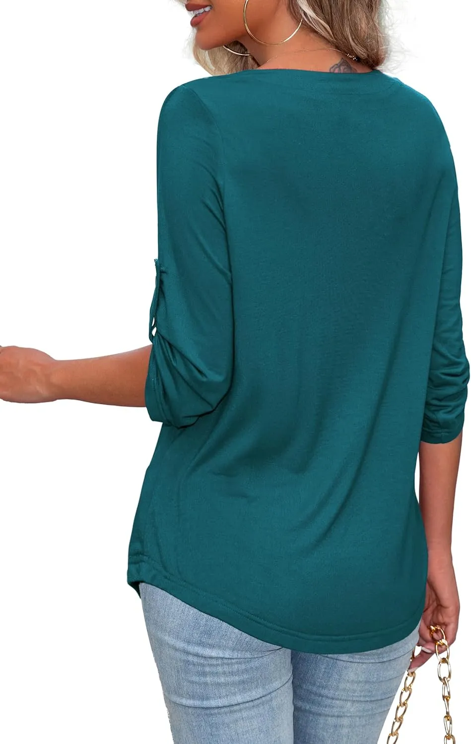 U.Vomade Women's 3/4 Sleeve Plus Size Tops Loose V Neck Blouses for Women L-4X